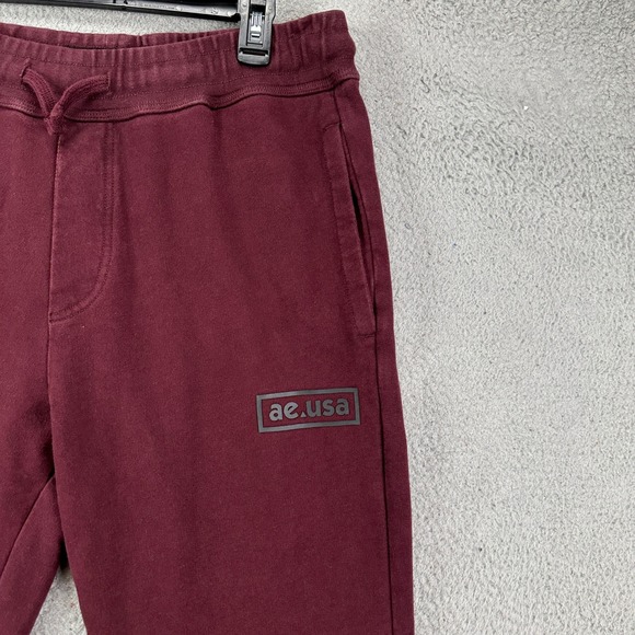 American Eagle Mens Performance Jogger Pants XL Burgundy Drawstring Stretch Logo - Picture 4 of 8